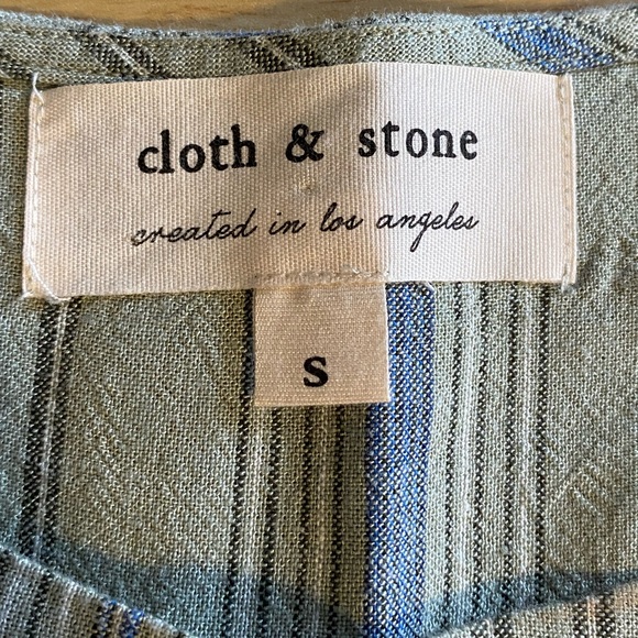 Cloth & Stone Women’s Linen Blend Shift Dress Green Striped Size S - Picture 4 of 7